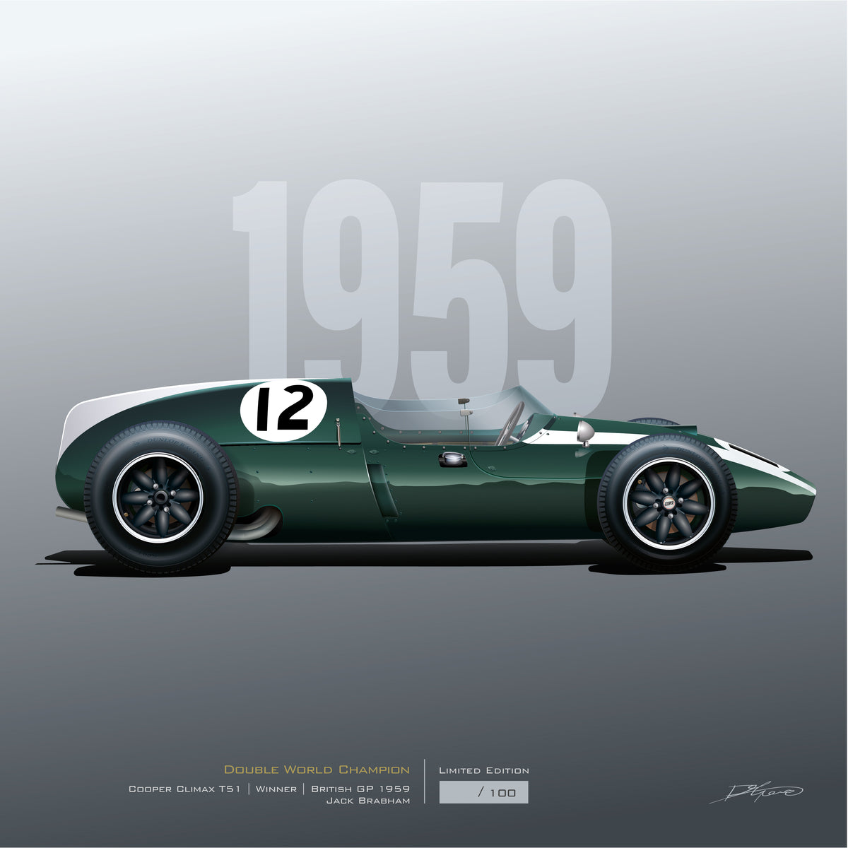 BRABHAM: A Quartzo 1:43 scale COOPER CLIMAX T51. As raced to victory by